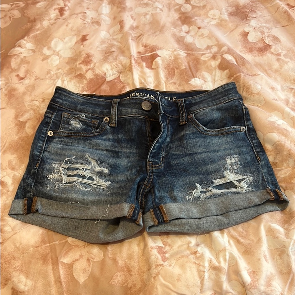 American Eagle Outfitters Blue Distressed Jean Shorts